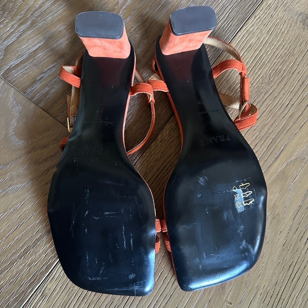 FRAME Le Braxton Strappy Sandal Orange Suede Block Heel EU 36 / US 5.5 NEW - Picture 9 of 11